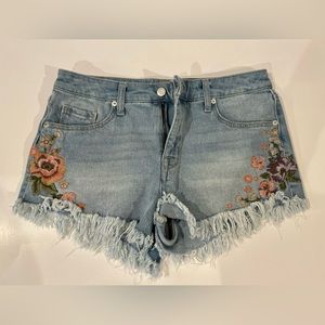 Floral Embroidered Denim Shorts high Waist Mossimo Sz 8